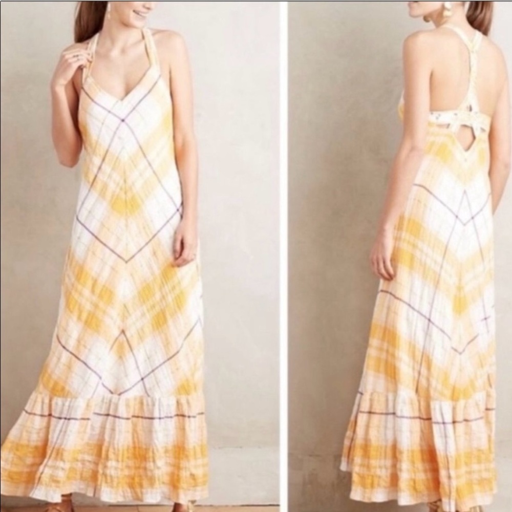HOLDING HORSES Yellow and White Plaid Maxi Dress  Sz M